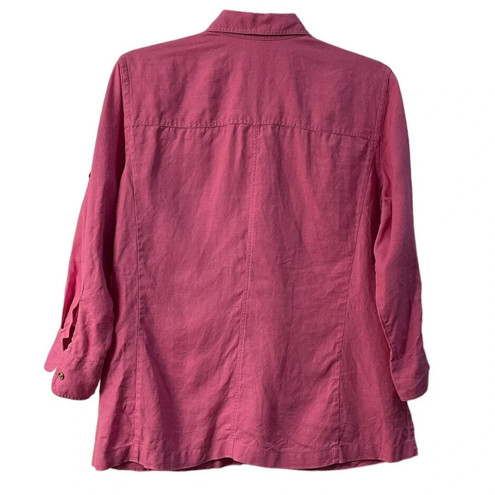 Ralph Lauren Pink Linen Blouse Shirt Gold Buttons Size Med- Barbie Core - Picture 2 of 10